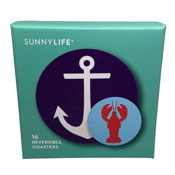 Sunnylife Reversible Coastal Coasters - NIB - Lobsters & Anchors - 16 Coasters - Picture 2 of 5